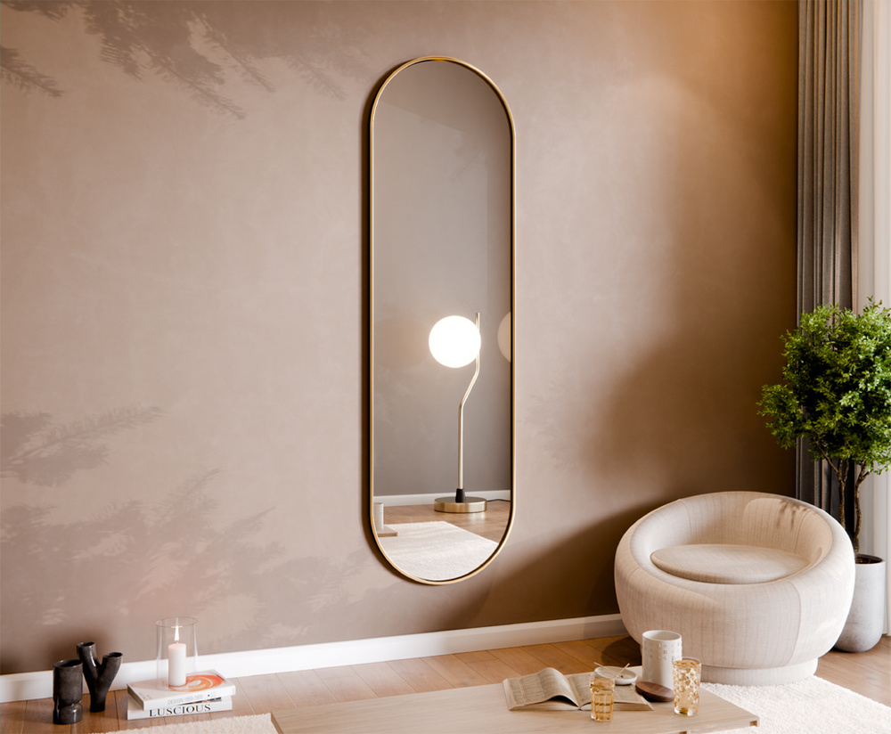 Lustro Owalne Ścienne w Ramie Aluminiowej Złotej VERA