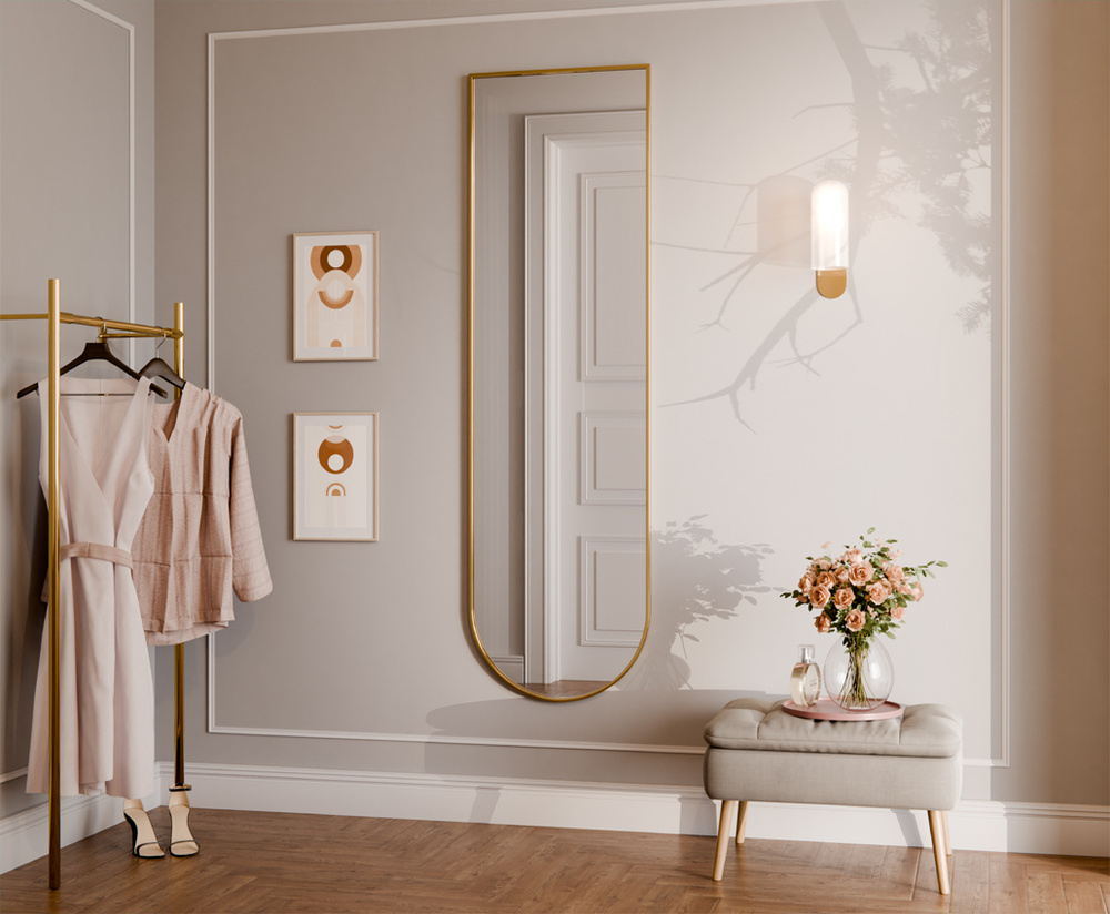 LUSTRO PÓŁOWALNE WISZĄCE ZŁOTA RAMA ALUMINIOWA AURORA