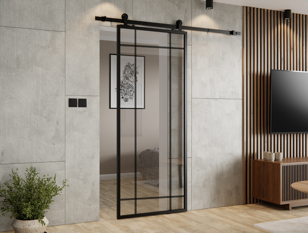 DRZWI PRZESUWNE BALDUR 850X2100 ALUMINIUM LOFT FLOAT 9 PÓL SITO