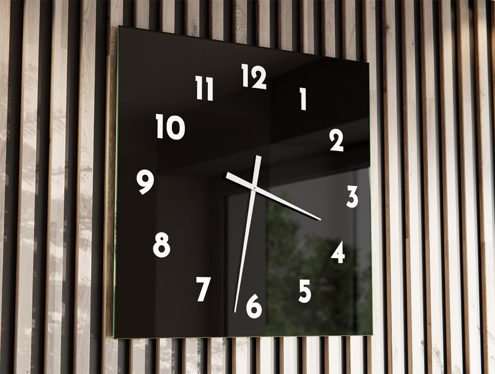 Uhr Quadratisch Schwarz D4 Lacobel Weiße Zeiger