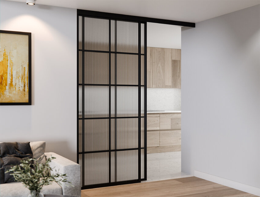 Ścianka Szklana Loft Szpros Profil Aluminiowy Czarny 1 Ścianka i 1 Skrzydło KOMPLET LAGUNA