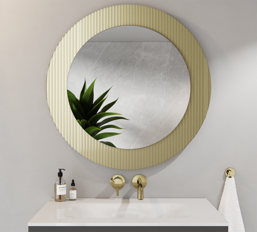 Silberner runder Spiegel 60cm Gold Ornamentales Glas Flutez 80cm ISMENA