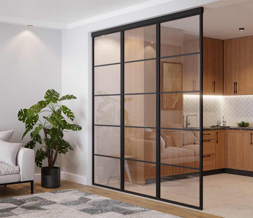 Ścianka Działowa Szklana Loft Profil Aluminiowy Czarny 3 szt. LAGUNA