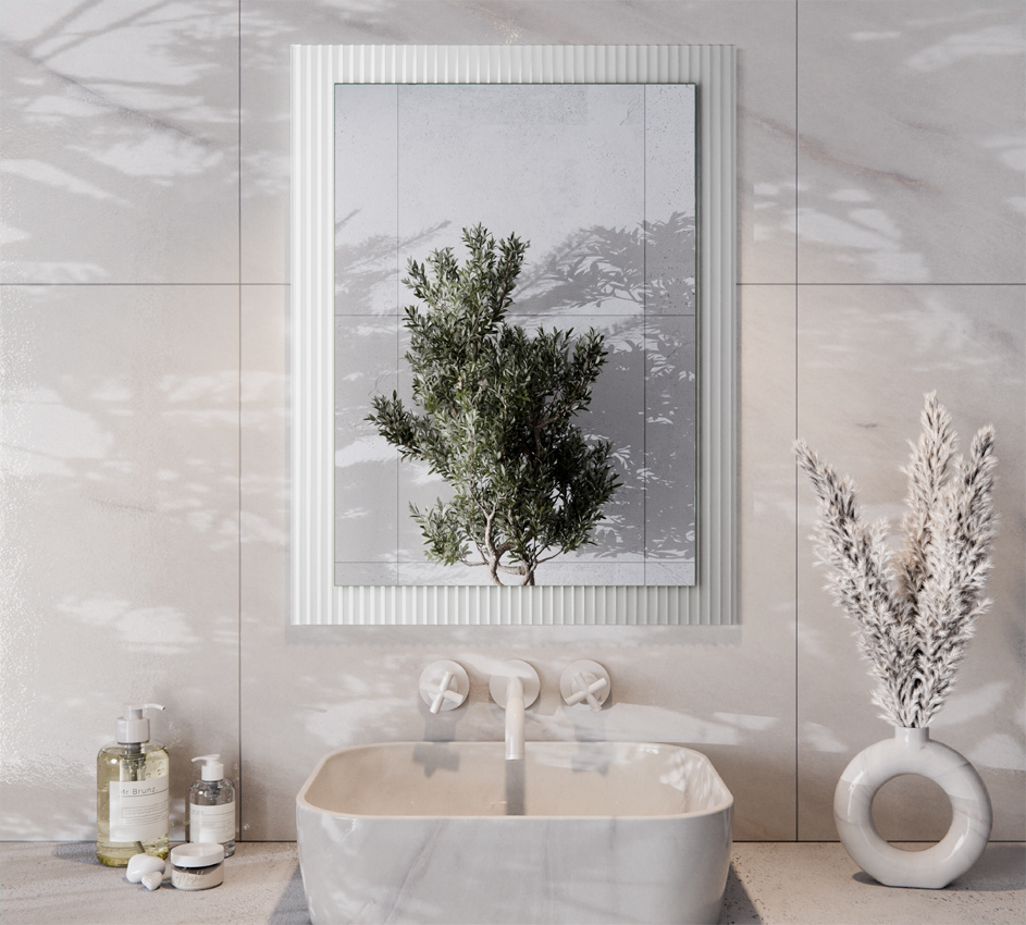 Lustro Prostokątne 60x80 cm Szkło Ornamentowe Białe Flutez HARRY