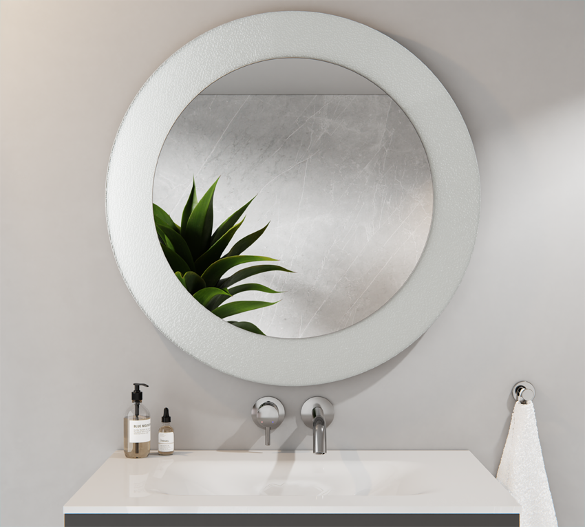 Runder Spiegel Silber 60cm Millennium Glas Weiß 80cm SELENA