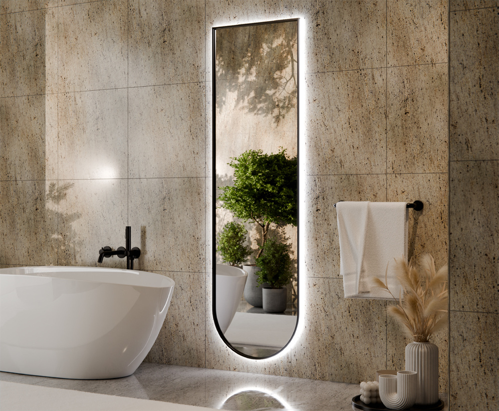 LUSTRO PÓŁOWALNE WISZĄCE CZARNA RAMA ALUMINIUM  LED AURORA