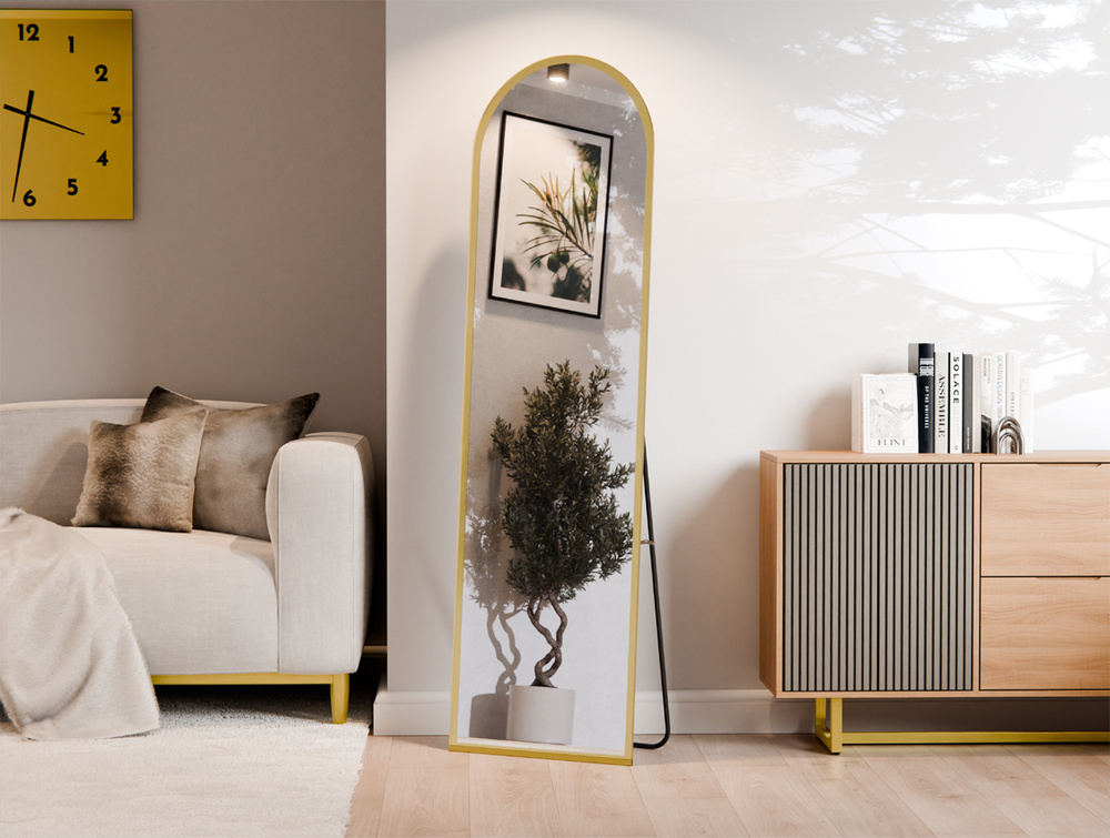 LUSTRO PÓŁOWALNE STOJĄCE SZLIF WZÓR PIASKOWANY - ZŁOTY 60X170 CM JUSTYNA