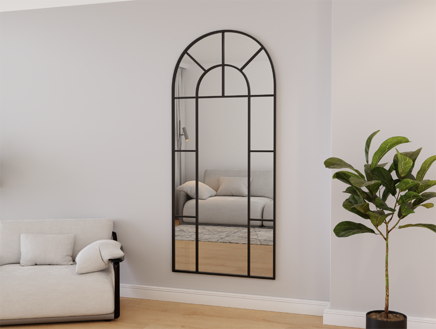 Lustro Półowalne Ścienne w Czarnej Ramie Kapliczka 80x180 Rimini