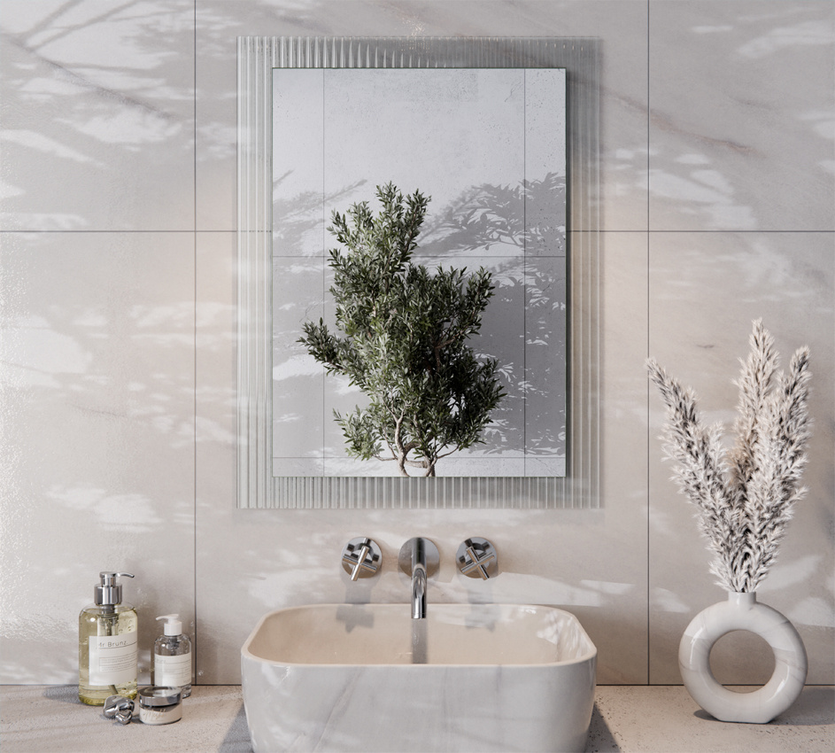 Lustro Prostokątne 60x80 cm Szkło Ornamentowe Przejrzyste Flutez HARRY