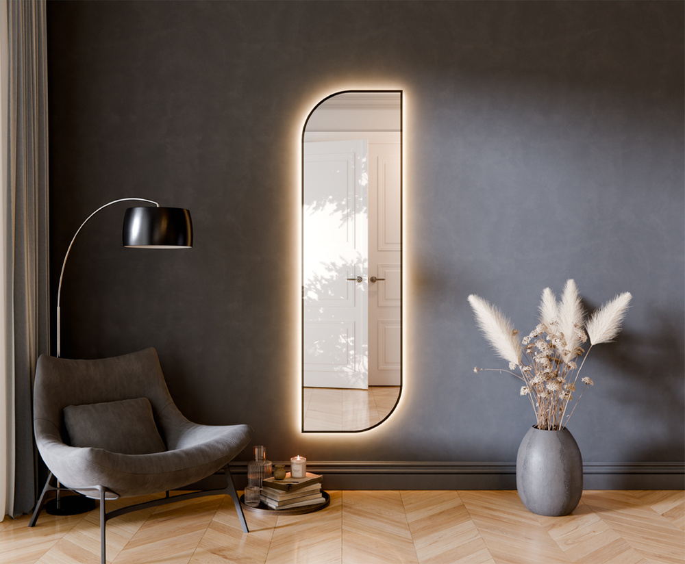 Cut Wall Mirror Sandgestrahlt Muster schwarz LED KELLY