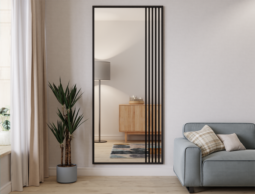 LUSTRO SREBRNE SZPROS LOFT CZARNE 6 ASYMETRYCZNY LAMELE