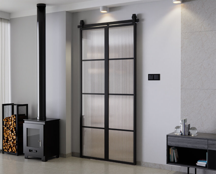 Schiebetüren Aluminium LOFT Flutez Ornamentglas