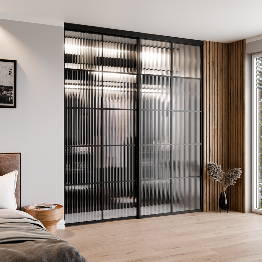 Ścianka Szklana Loft Szpros Profil Aluminiowy Czarny 2 Skrzydła Przesuwne KOMPLET LAGUNA