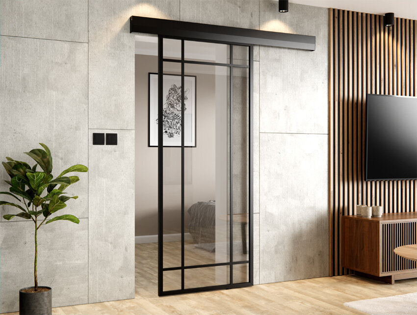 DRZWI PRZESUWNE SYSTEM ALUMINIUM CZARNE (9 PÓL) THOR