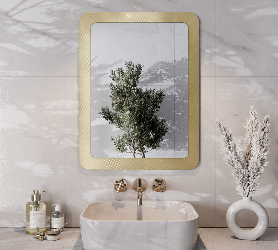 Lustro 60 x 80 cm Szkło Master Care Złote Zaokrąglone rogi Logan