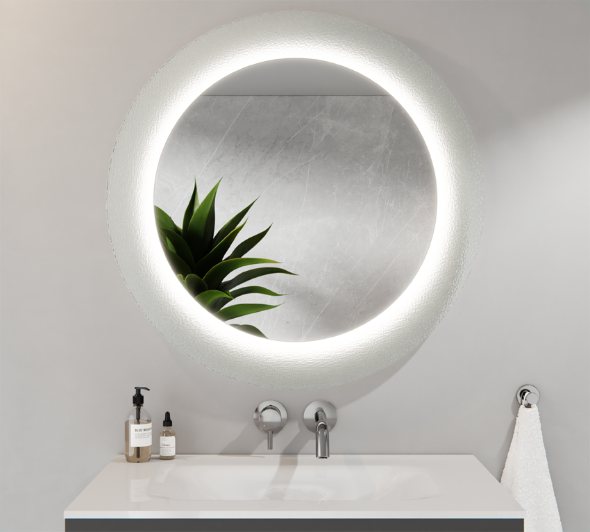 LED Rundspiegel Silber Ornamentglas Millennium SELENA