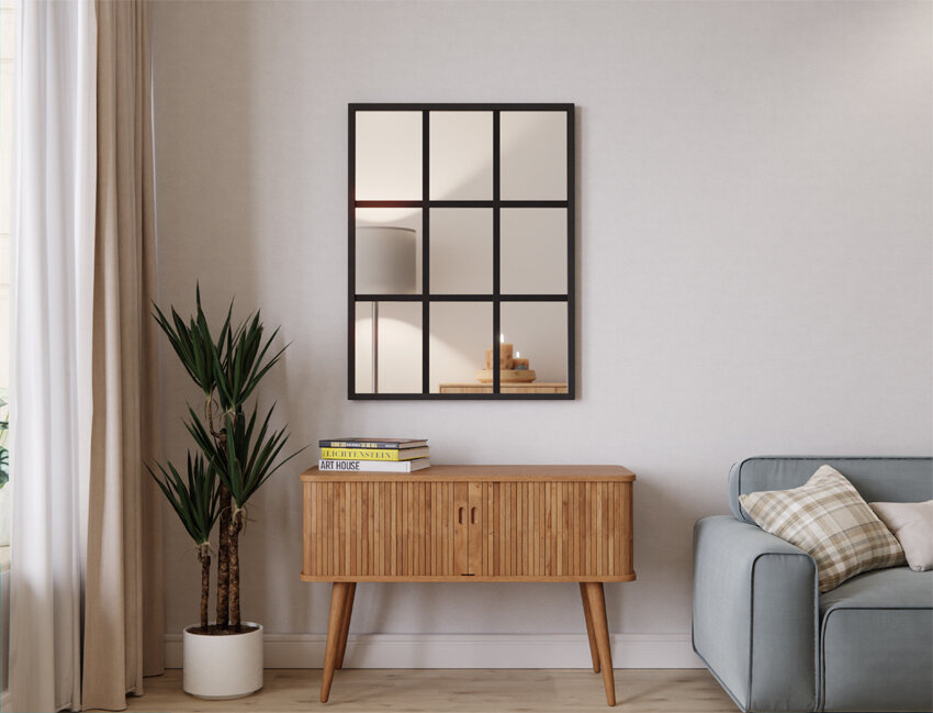 LUSTRO SREBRNE SZPROS LOFT 9 KRATKA ALU 65X85