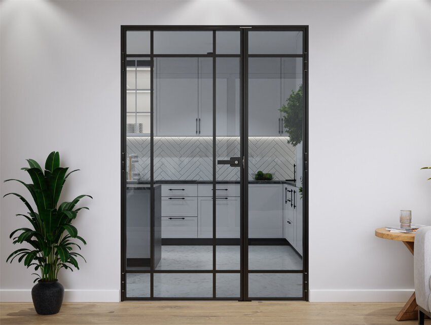 Drzwi Podwójne Aluminiowe Slim Loft 9 Pól Komplet z Ościeżnica