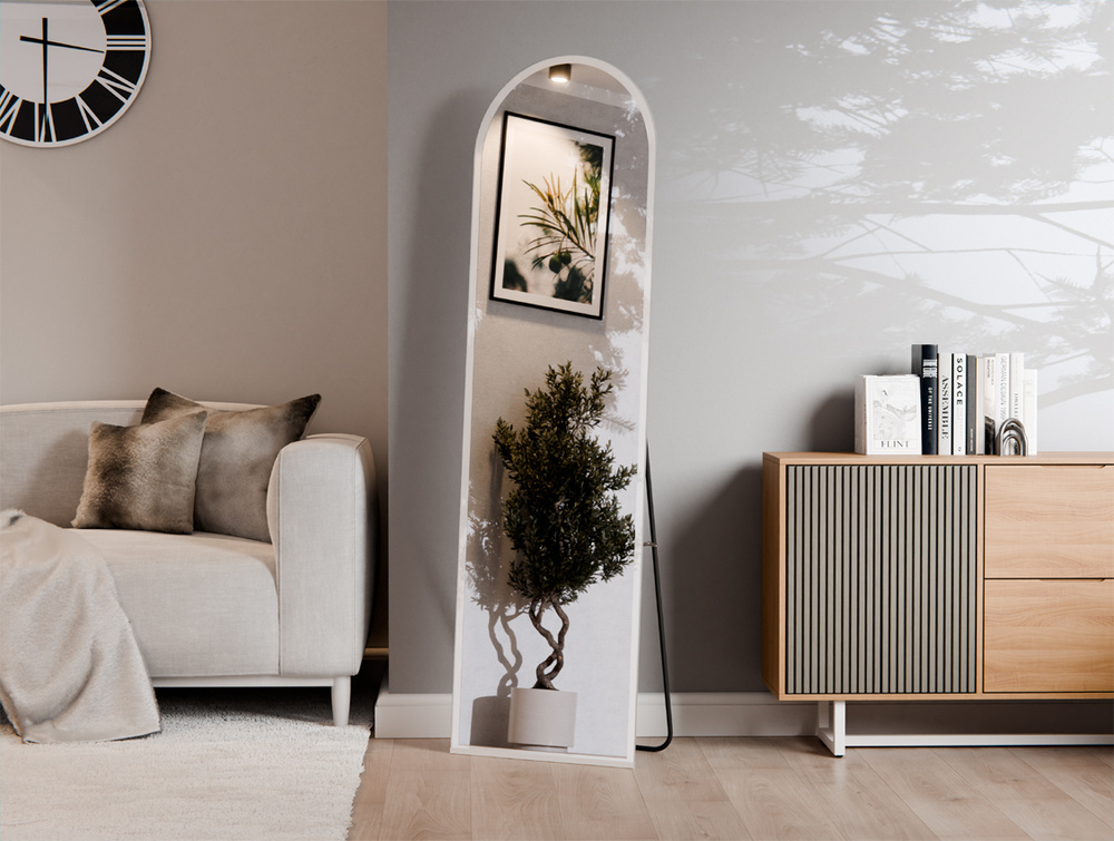 LUSTRO PÓŁOWALNE STOJĄCE SZLIF WZÓR PIASKOWANY - BIAŁY 60X170 CM JUSTYNA