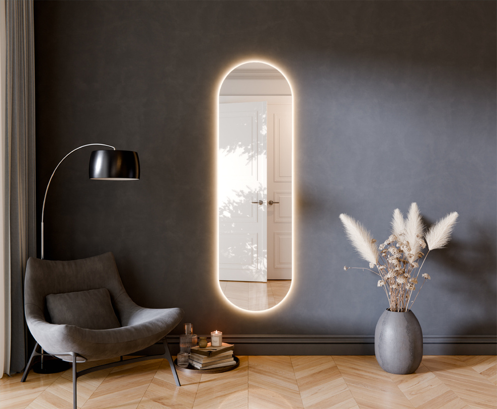 Halbovaler Wand-Portal-Spiegel 50x70 Sandgestrahlt LED Sephora