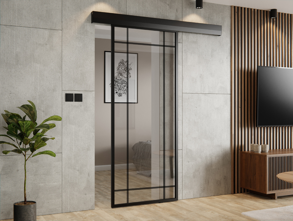 DRZWI PRZESUWNE SYSTEM 85X210 ALUMINIUM CZARNE FLOAT (9 PÓL) SITO THOR