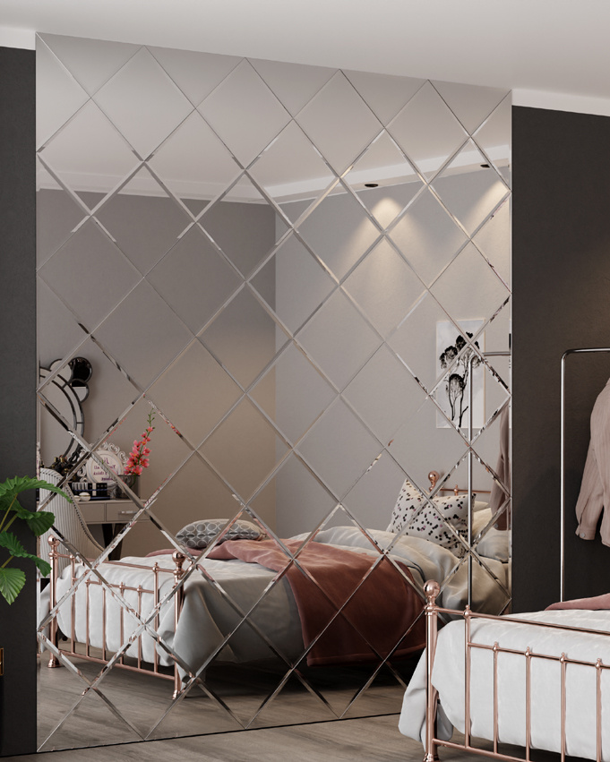 Lustro Fazowane Glamour 160x80 4mm Trójkąt (28,3x39,9) Kwadrat (28,3x28,3) SREBRNE MATTEO