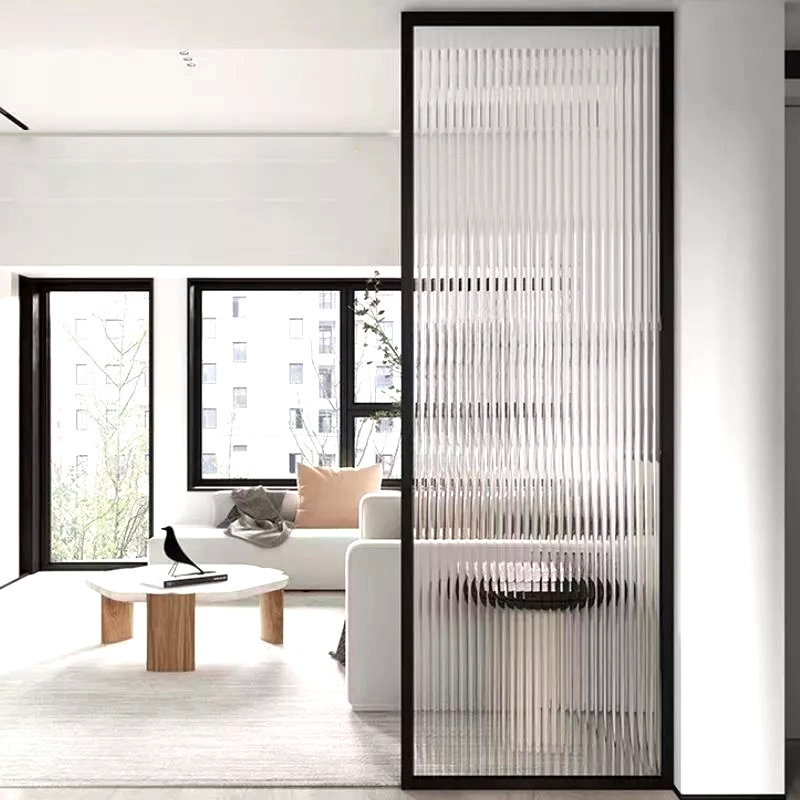 Ścianka Działowa Szklana Profil Alu. Czarny Flutez 75x218