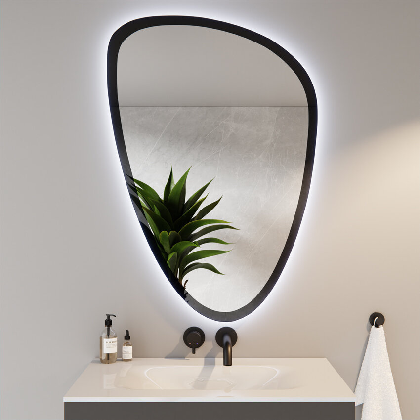 Lustro Nieregularne Piaskowane Czarne Plama Led 69x100 RUBIN