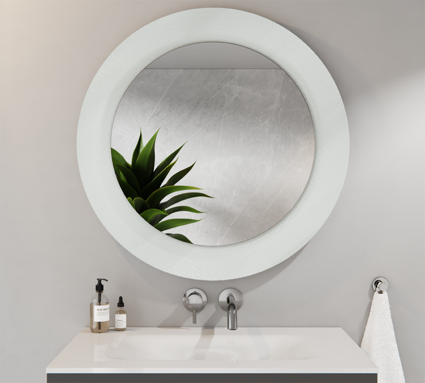 Runder Spiegel Silber 60cm Master Care Glas Weiß 80cm MARCELINA