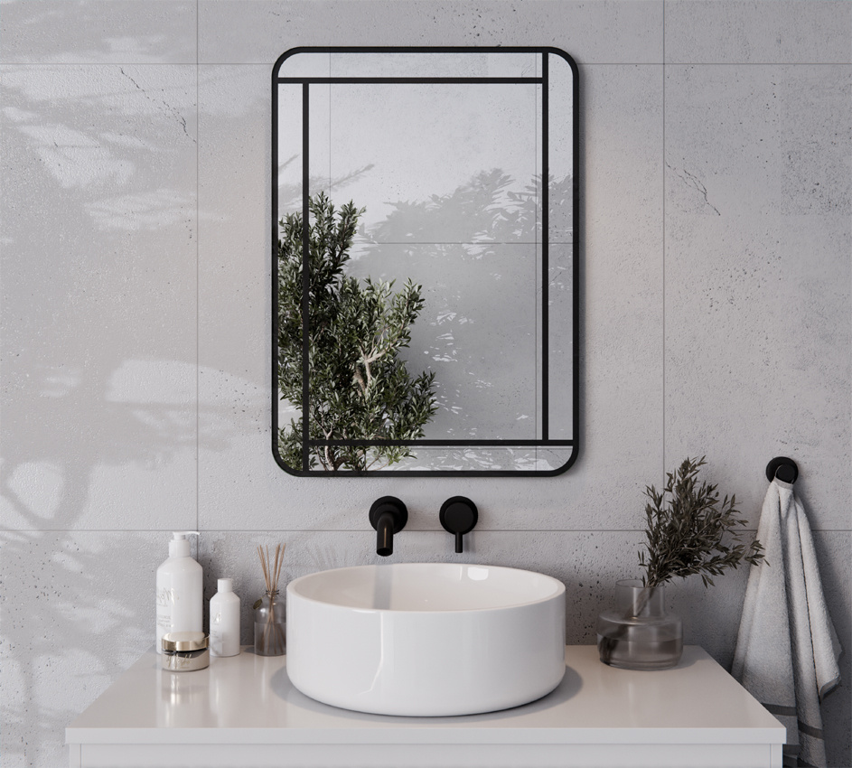 LUSTRO ZAOKRĄGLONE ROGI Z WYPIASKOWANYM WZOREM NA CZARNO TEZEUSZ