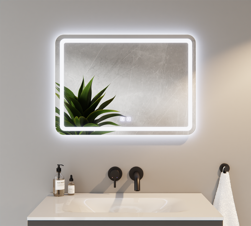 Lustro Zaokrąglone Rogi Szlif LED Tricolor z Matą Grzewczą 60x80cm HECTOR