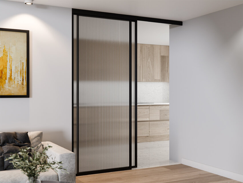 Ścianka Szklana Loft Bez Wzoru Profil Aluminiowy Czarny 1 Ścianka i 1 Skrzydło KOMPLET LAGUNA