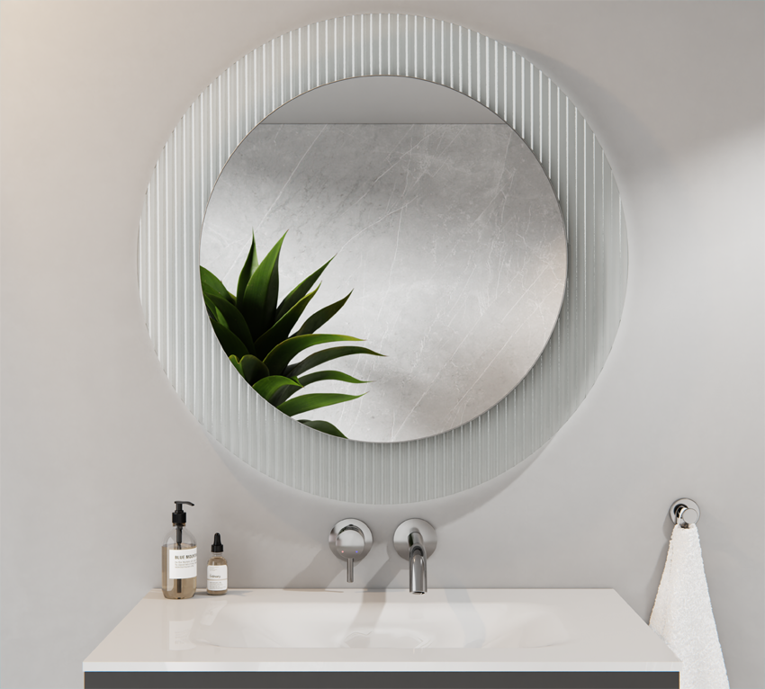 Lustro Okrągłe Srebrne 60cm Szkło Ornamentowe Flutez 80cm ISMENA