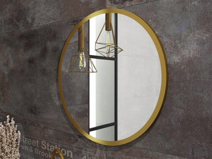 ♥ Lustro Okrągłe Ścienne Loft W Złotej Ramie 68 cm ♥