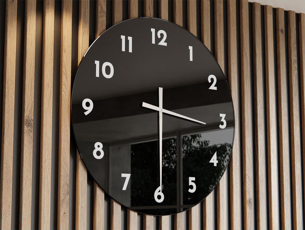 Zegar Czarny A2 Lacobel Białe Wskazówki