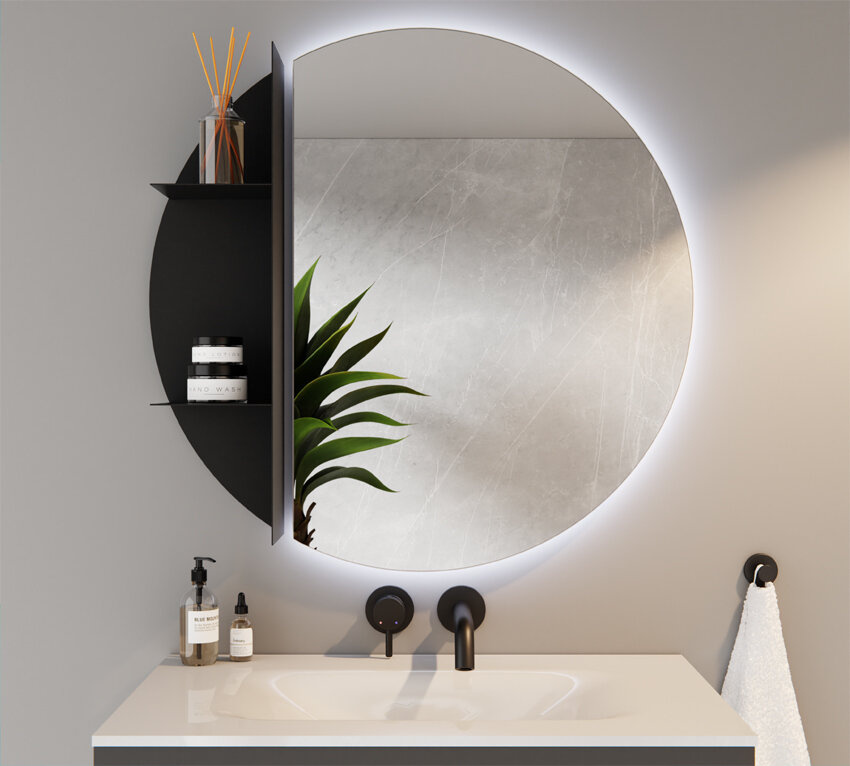 LUSTRO OKRĄGŁE ŚCIENNE SZLIF LED ŚCIĘTE Z PÓŁKĄ 80x80 ARVENA