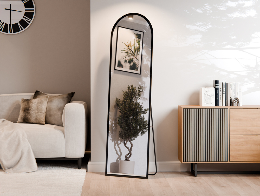 HALBOVALER STANDSPIEGEL SANDGESTRAHLT - SCHWARZ 60X170 CM JUSTYNA