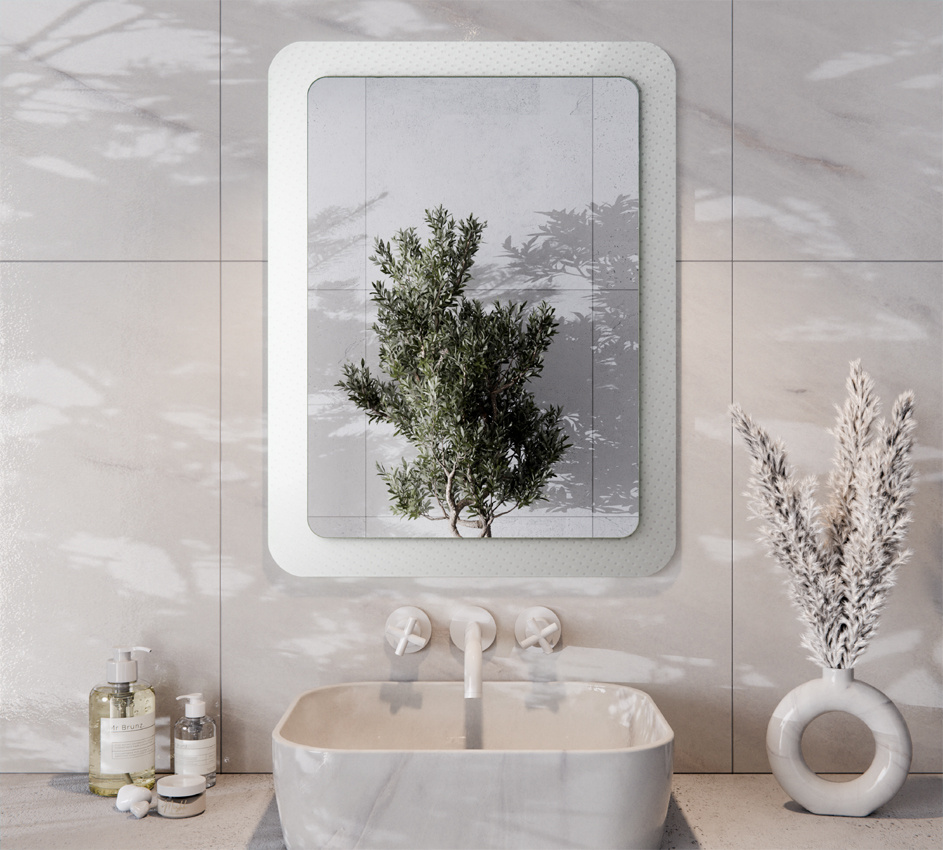 Lustro 60 x 80 cm Szkło Master Care Białe Zaokrąglone rogi Logan