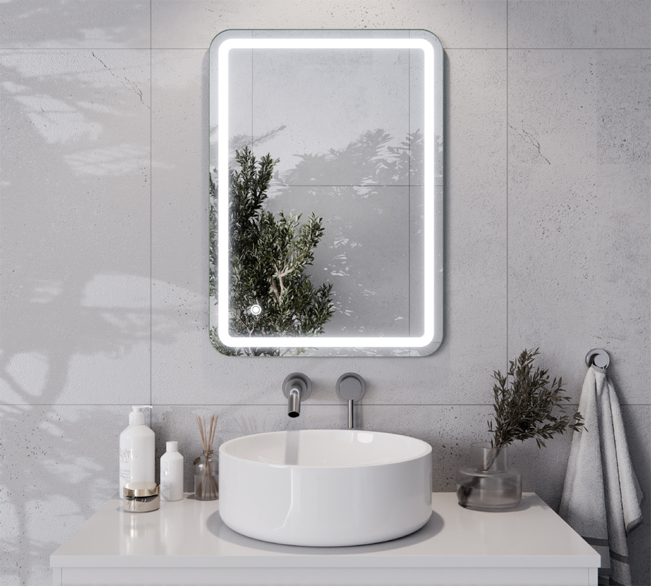 LUSTRO ZAOKRĄGLONE ROGI SZLIF PIASKOWANE LED WŁĄCZNIK DOTYKOWY ORLANDO