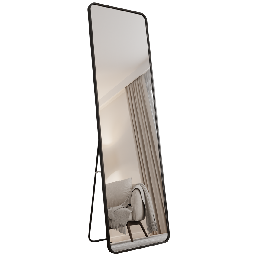 LUSTRO STOJĄCE PROSTOKĄTNE ALICJA W CZARNEJ ALUMINIOWEJ RAMIE 180X60