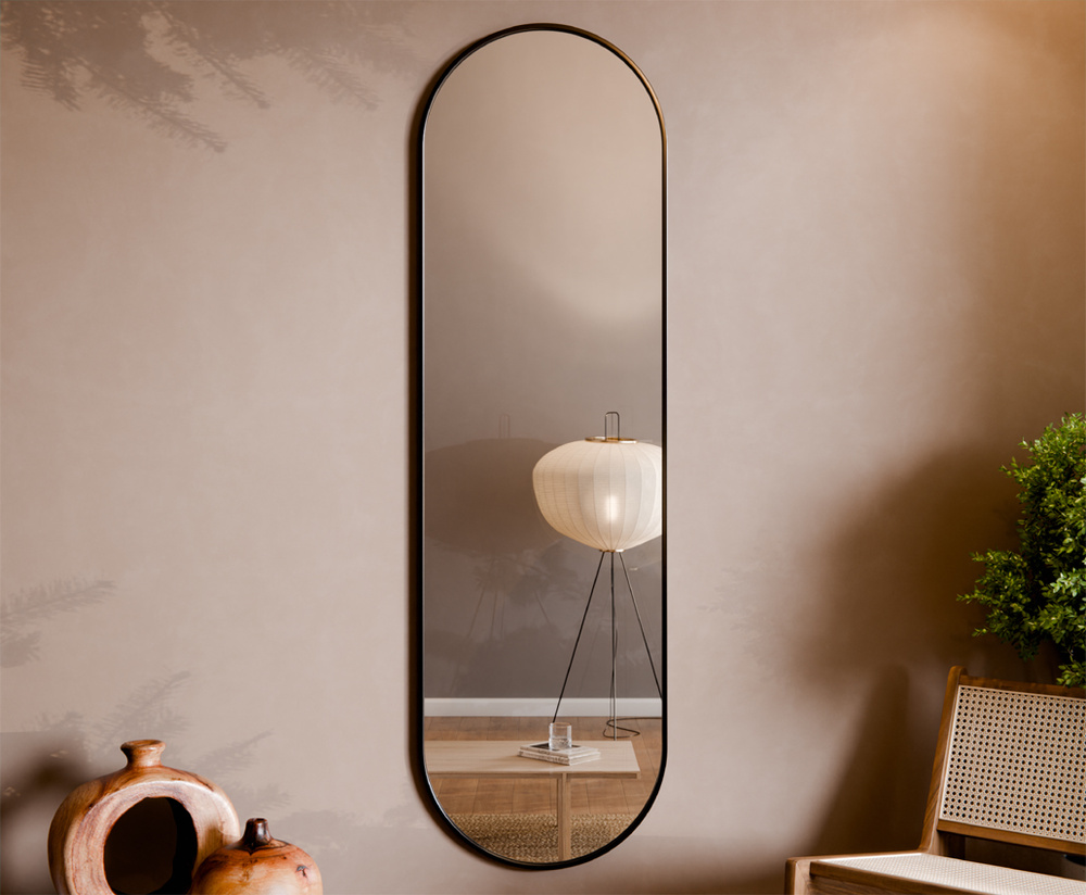 Lustro Owalne Ścienne w Ramie Aluminiowej Czarnej VERA