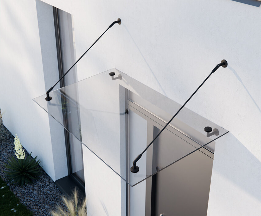 Daszek Szklany Zadaszenie Nad Drzwi 200x90 Czarny 4 Otwory