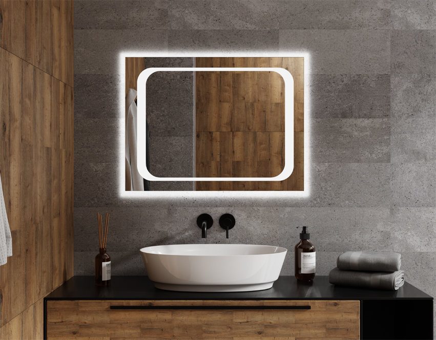 Lustro LED Łazienkowe 80x60 Piaskowane w Poziomie HERAKLES