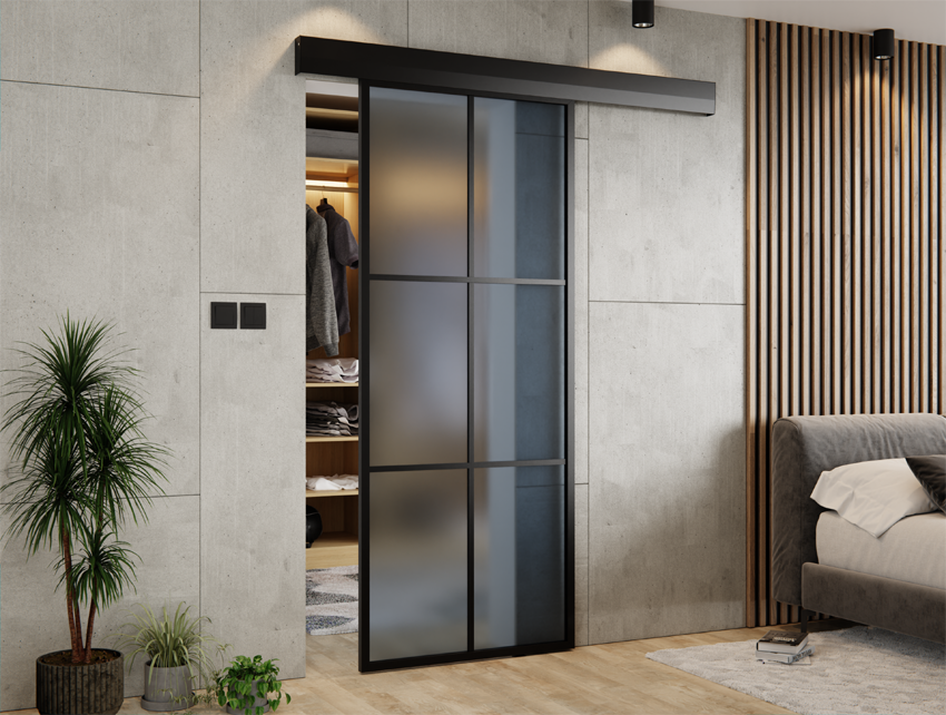 DRZWI PRZESUWNE ALUMINIUM CZARNE 6 PÓL THOR