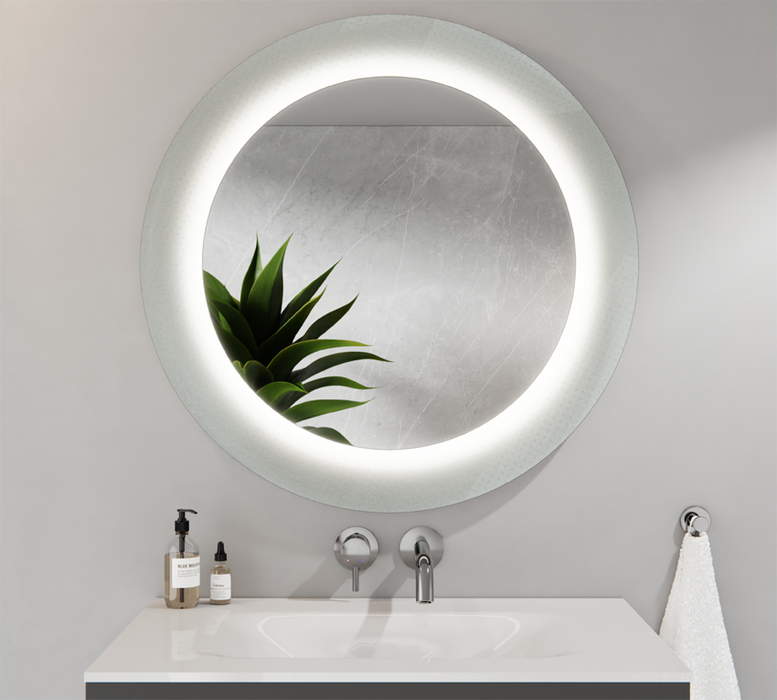 Lustro Okrągłe LED Srebrne Szkło Ornamentowe Master Care MARCELINA