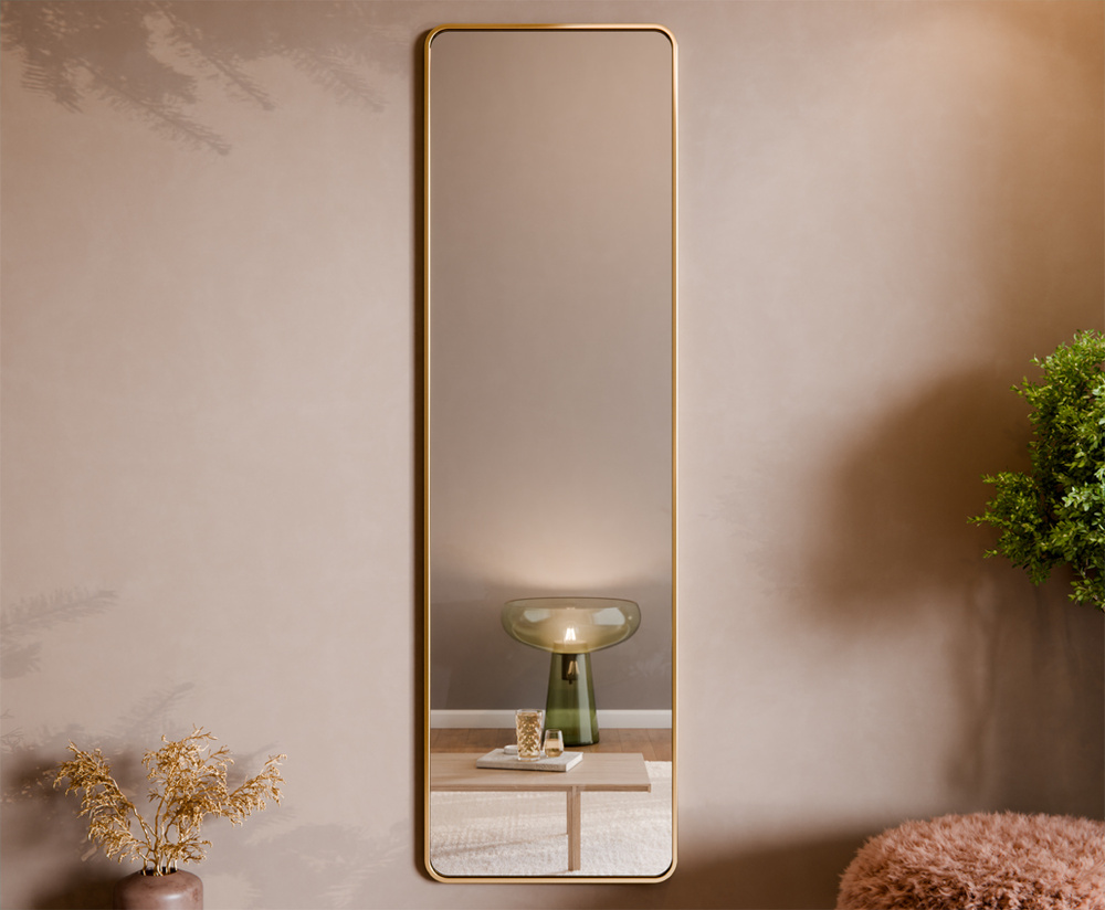 Lustro Prostokątne w Ramie Aluminiowej Złotej Carla