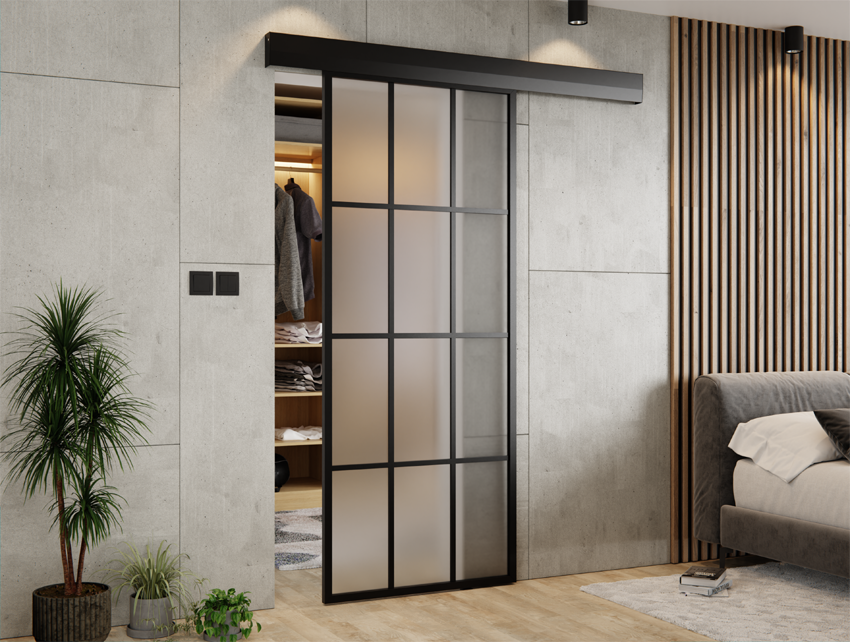 DRZWI PRZESUWNE SYSTEM ALUMINIUM CZARNE (12 PÓL) THOR