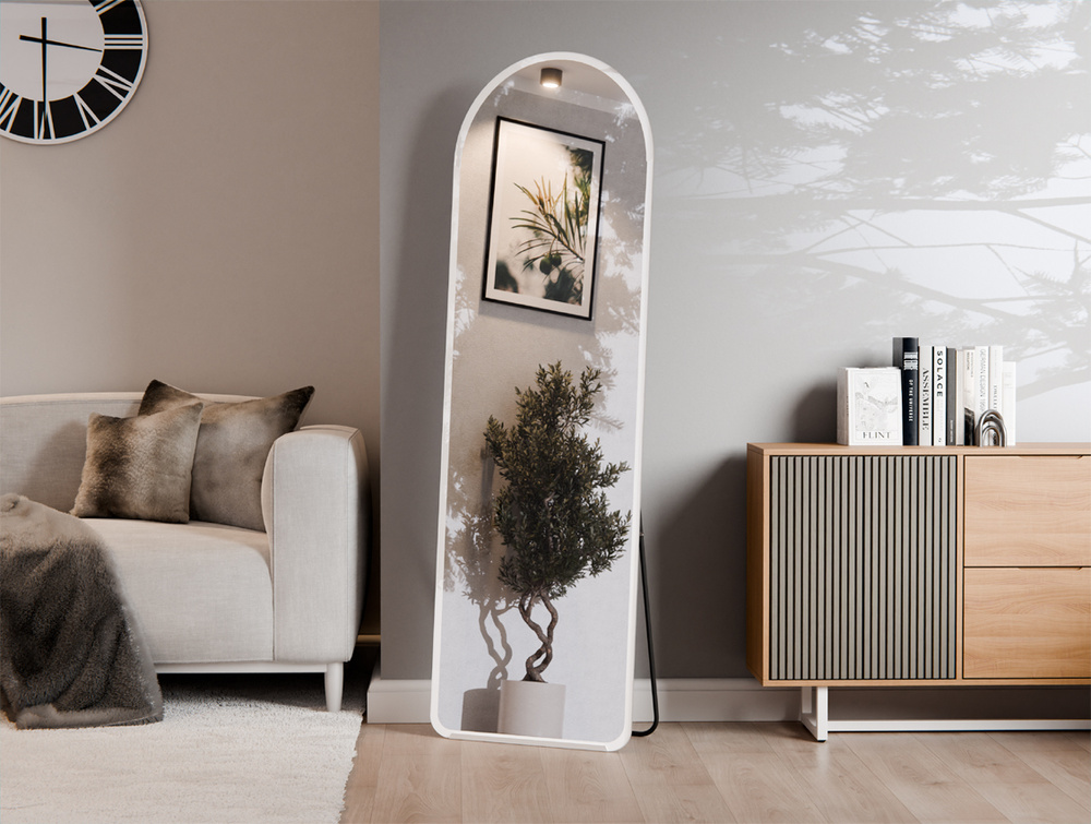 HALBOVALER STANDSPIEGEL SANDGESTRAHLT - WEISS 60X170 CM TOSIA