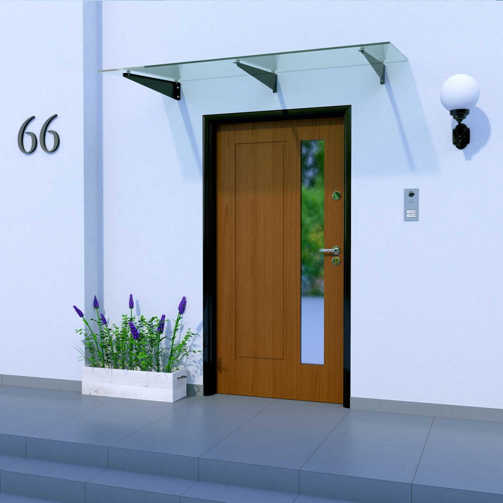 Daszek Szklany Zadaszenie Nad Drzwi 200x90 CZARNE PODPORY