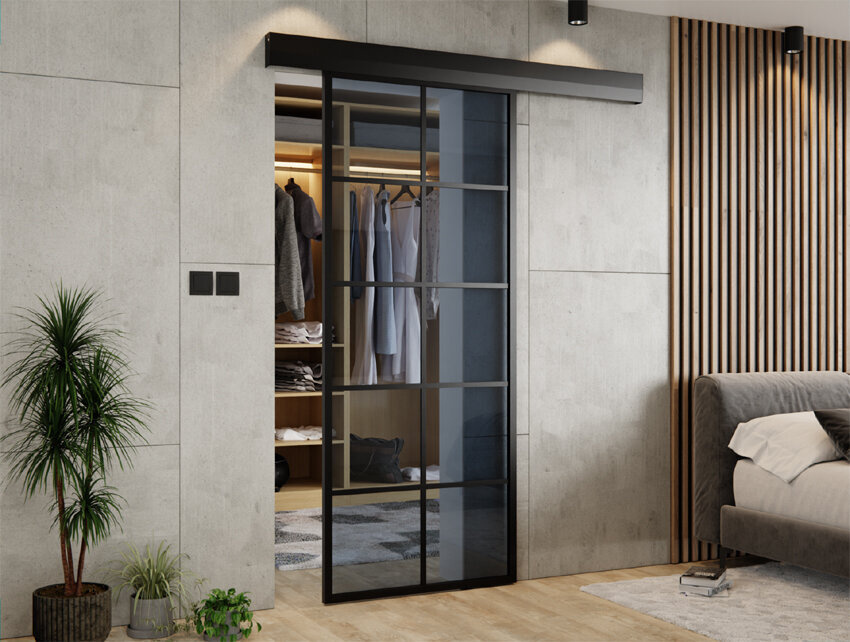 DRZWI PRZESUWNE SYSTEM ALUMINIUM CZARNE (10 PÓL) THOR